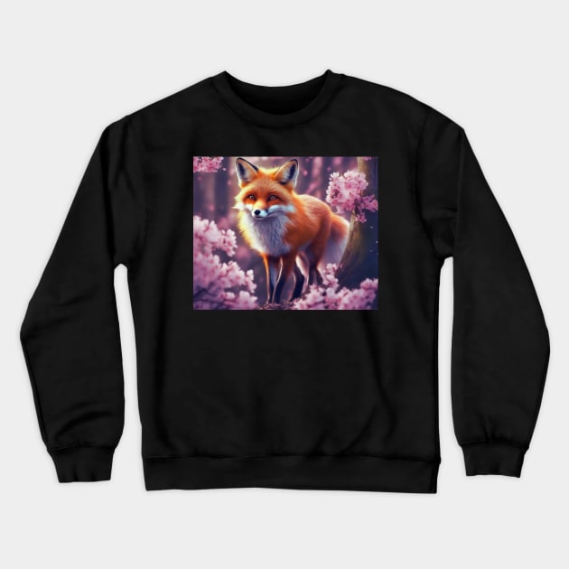 Fox in Sakuras Forest Crewneck Sweatshirt by Daniel99K